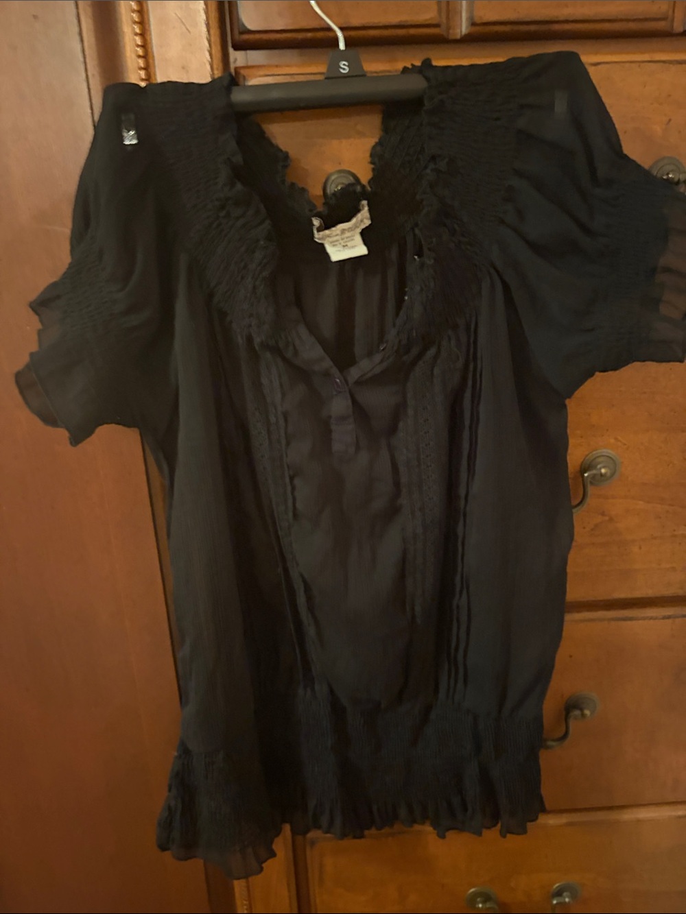 Black Women's Short Sleeve Peasant Blouse